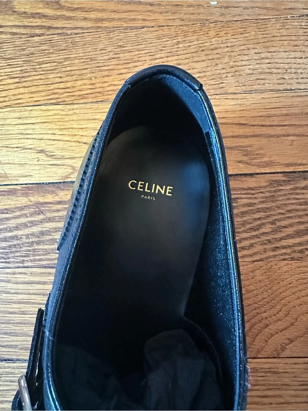 Celine Black Leather Double Monk Strap Oxfords